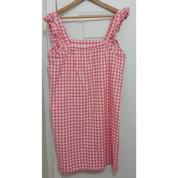 Vineyard vines womens small pink white gingham plaid square neck linen dress - Picture 4 of 6